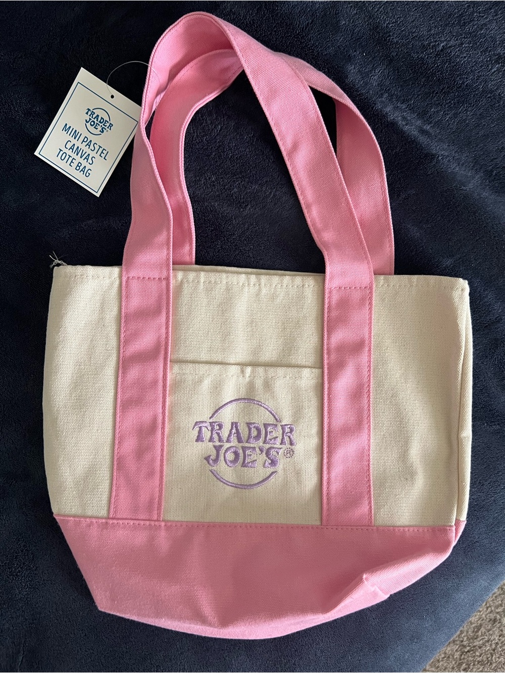 Trader Joe's Pink and Cream Canvas Tote Bag - Picture 2 of 2